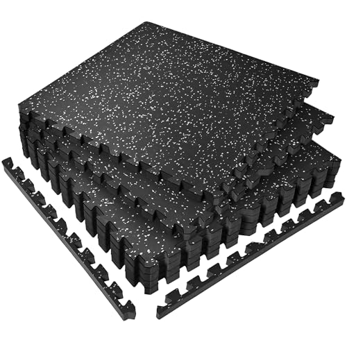 SUPERJARE 0.56'' Thick 24 Sq Ft Rubber Top Gym Flooring for Home Gym | High Density Gym mat with Upgraded Rubber Top, 6 Pcs Interlocking EVA Foam Exercise Equipment mat, Workout Mat, Black/Grey - color: Black/Grey, size: 6 Tiles (24 Sq Ft)