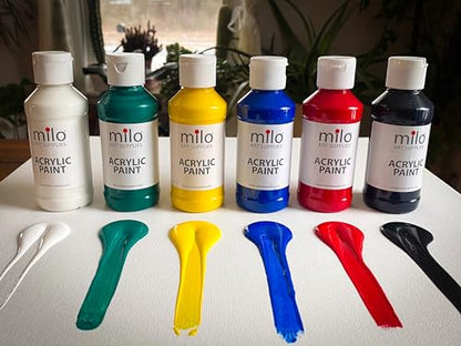 milo Acrylic Paint Set, 6 Primary Colors, 4 oz Bottles, Semi-Gloss | Safe, Non-Toxic, Made in the USA, Arts & Crafts Paints for Artists, Student & Hobby Painters, Paint Pack, Classroom, Bulk - style: Primary Set 6 x 4 oz