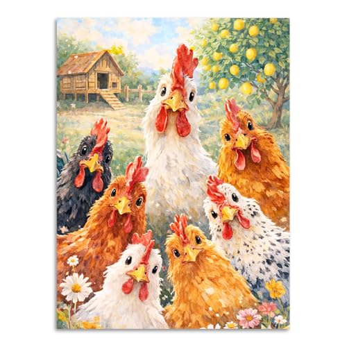 Chicken Diamond Painting Kits for Adults, Animal Diamond Art for Adults | Full Round Drill Paint by Diamond, Chicken Diamond Art Painting, Gem Arts and Crafts for Adults Beginners 12x16 Inch - color: Chicken