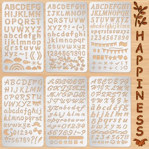 Lewtemi 6 Pcs Metal Wood Burning Stencils, Letter Style Letters Numbers | Engraving Templates for Journaling Crafts, Uppercase Lowercase Symbols, Reusable in Wood Carving Scrapbooking Projects - style: Letter Style