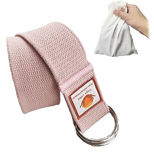 8ft 240g Super Thick Fitness Yoga Strap for Stretching, 3 Color Pure Cotton Durable Fitness Belt Bands Exercise Safe Adjustable D-Ring Buckle Gym Press Rope, Physical Therapy Tools - color: PINK