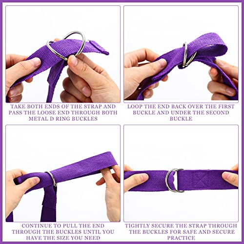 6 Pcs Yoga Straps for Stretching 8 Ft, Safe D Ring Buckle - color: Purple