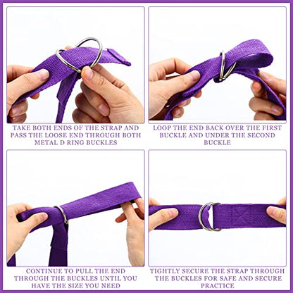 6 Pcs Yoga Straps for Stretching 8 Ft, Safe D Ring Buckle - color: Purple
