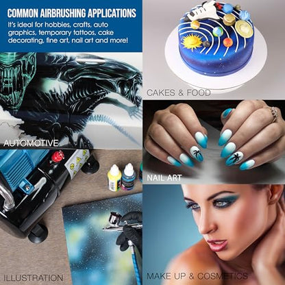 Master Airbrush G222 Multi-Purpose Dual-Action Gravity Feed Airbrush Gun Set for Model Painting, Graphics, Cake & Art - Air Brush Gun Kit with 3 Nozzle Sets (0.2, 0.3, 0.5mm), 1/3 oz Cup & Air Hose
