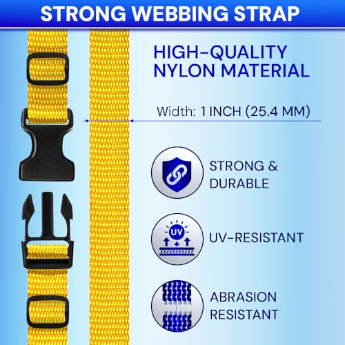 TECEUM 1" Nylon Strap Kit with Buckles, Honey Yellow 6 yards Repair Set | Heavy duty hardware kit: 6yd webbing, 6 quick release buckles, 12 tri-glide slide clips, 6 metal D-rings for crafting. - color: Honey Yellow, size: 1" - 6 yards, style: 6 Buckle - 1
