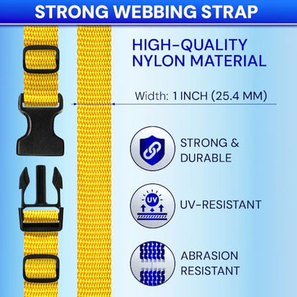 TECEUM 1" Nylon Strap Kit with Buckles, Honey Yellow 6 yards Repair Set | Heavy duty hardware kit: 6yd webbing, 6 quick release buckles, 12 tri-glide slide clips, 6 metal D-rings for crafting. - color: Honey Yellow, size: 1" - 6 yards, style: 6 Buckle - 1