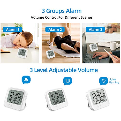 Small Vibration Alarm Clock, Pomodoro Countdown Timer for Training, Digital Magnetic Timer, Backlight, Loud & Silent & Vibrate, 12/24H Time, Countdown & Count-up, for Classroom Study Efficiency