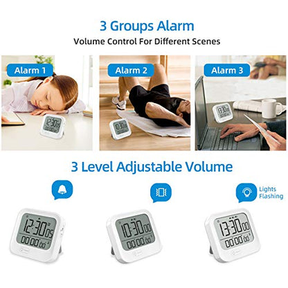 Small Vibration Alarm Clock, Pomodoro Countdown Timer for Training, Digital Magnetic Timer, Backlight, Loud & Silent & Vibrate, 12/24H Time, Countdown & Count-up, for Classroom Study Efficiency