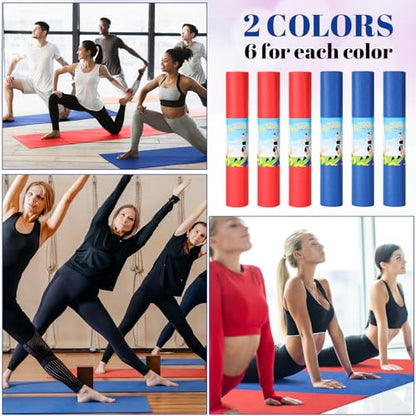 Amylove 12 Pieces Yoga Mats Bulk 68x24x0.12 Inch Exercise Non Slip Fitness Workout Mats for Women Men Home Workout Gym Yoga - color: Red, Dark Blue