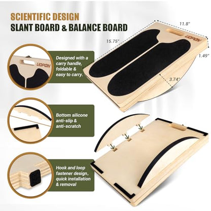 Slant Board Calf Stretching, 300 LBS Capacity Portable Wooden Incline Board