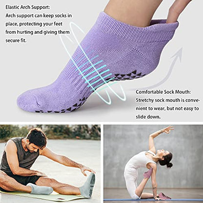 Hylaea Unisex Non Slip Socks with Grip for Yoga, Hospital, Pilates, Barre | Ankle, Cushioned | Breathable Cotton, Thick Cushioned Sole, Anti-Slip, Ankle Protection, Men Women, Ideal for Yoga, Barre, Hospital & Home Use - color: 3 Pairs (Pink Purple Blue),