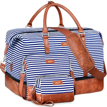 IBFUN Weekender Bags for Women, 21" Travel Duffle Bag with Shoe Compartment - color: A3-Blue Strip