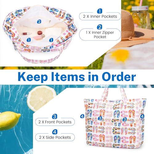 Iioscre Beach Bag for Women, Causal Hobo Handbags with Zipper Inner Pocket - color: White Multi