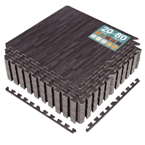Sorbus Interlocking Wood Grain Foam Floor Tiles (20 Pack, Carbon) - color: Carbon, size: 20 Pack