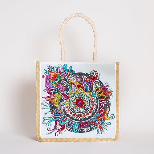 DOOSAI 4 Pack Mandala Flowers Butterfly Diamond Painting Dots Art Kits Canvas Tote Bags Boho 5D DIY Handbags Handmade Gifts Reusable Shopping Bags with Handles for Women Adults Work - color: 4 Pack Mandala Flower Butterfly