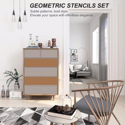 Geometric Stencils for Painting, 16 Pcs 6 Inch for Wood Signs Canvas | Reusable & Easy to Clean, Abstract Layering Patterns, Gift Boxes, Scrapbooks, Paper Projects, Beginner Friendly - color: Geometric 6" 16PCS 04