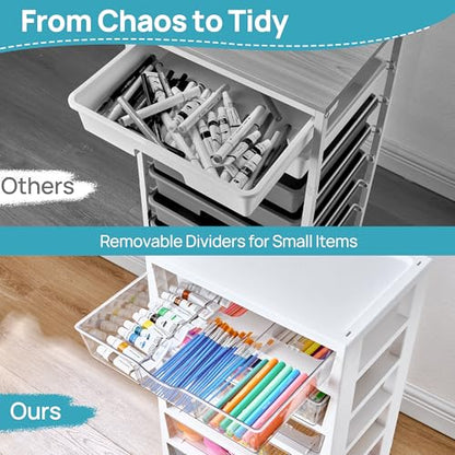 Vtopmart 8 Tier Rolling Cart with Drawers, Clear Plastic | Removable Dividers, Visible Storage, Sturdy Design, For Building Blocks, Toys, Art, Office & Craft Supplies - style: 8 Tier 8 Drawers
