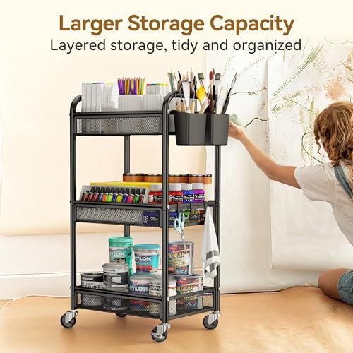 YASONIC 3 Tier Metal Rolling Cart, Black Utility Storage Cart with Wheels - color: Black, size: 3-tier