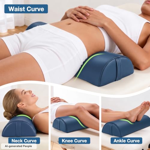 Upgraded Large Bolster for Massage Table, 24 x 8 x 4 in Massage Bolsters | PU Leather Half Round Bolster for Under Legs, Neck, Ankles Pain Relief, Under Knee Pillow, Half Bolster Pillow for Spa / Home - color: Large Blue - 24x8x4 in - Pu Leather