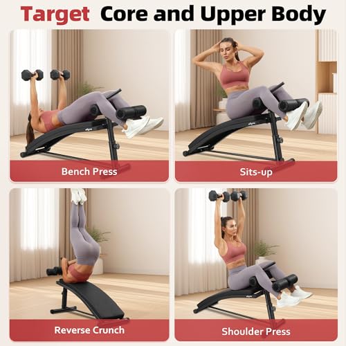 BODY RHYTHM Sit Up Bench with 4 Adjustable Heights and Reverse Crunch Handle, Curved Ab Workout Bench for Home Gym, Adjustable Weight Bench for Core Workouts and Decline Bench Press, Suitable for Individuals Up to 5.9ft Tall. - color: Black