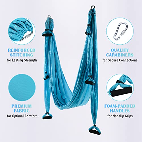 ZELUS Aerial Yoga Swing Sling Strong Yoga Hammock Kit Set Trapeze Inversion Equipment Include 2 Extensions Straps and Ceiling Mounting Kit - color: Blue