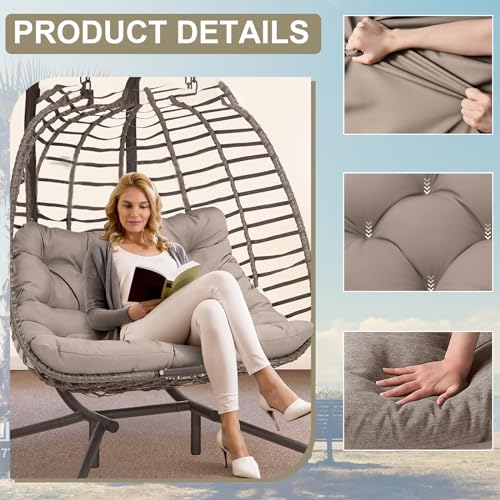 Porch Swing Cushion Three Seat Waterproof, Khaki, 40x60in - color: Khaki, size: 40x60in
