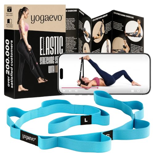 YogaEVO Elastic Stretching Strap with Loops for Physical Therapy - color: Blue