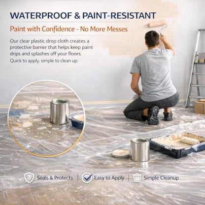6 Pack Plastic Drop Cloths for Painting, 9 x 12 FT Clear Painters Plastic Sheeting, Disposable Drop Cloth for Floor, Furniture, Couch & Carpet Protection - color: 6 - Pack