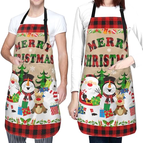 Artist Painting Apron with 2 Pockets Painters Art Aprons Gifts for Women Men - color: Christmas Santa Snowman Reindeer