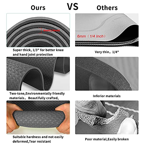 Yoga Mat 1/3" (8mm) Thick Non-Slip, Women Men Fitness & Exercise Mat, 72"Lx24"W Eco-Friendly TPE Workout Mat with Carrying Strap for Yoga, Pilates, Home Gym, Floor Exercises - color: Grey