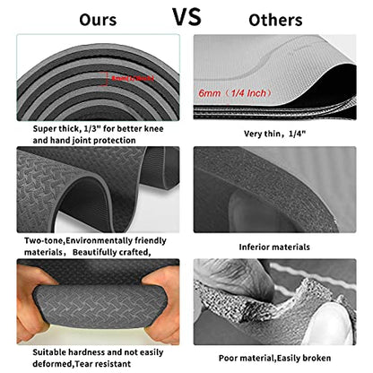 Yoga Mat 1/3" (8mm) Thick Non-Slip, Women Men Fitness & Exercise Mat, 72"Lx24"W Eco-Friendly TPE Workout Mat with Carrying Strap for Yoga, Pilates, Home Gym, Floor Exercises - color: Grey