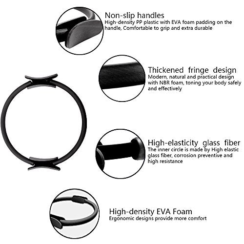 KEVENZ Fitness Circles, with 1 Pilates Ring and 1 Exercise Bands (15 inch, 20 lbs) - color: Black