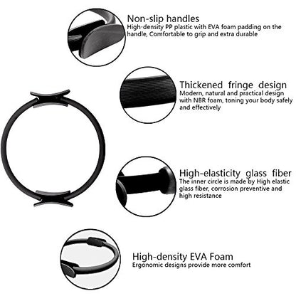 KEVENZ Fitness Circles, with 1 Pilates Ring and 1 Exercise Bands (15 inch, 20 lbs) - color: Black