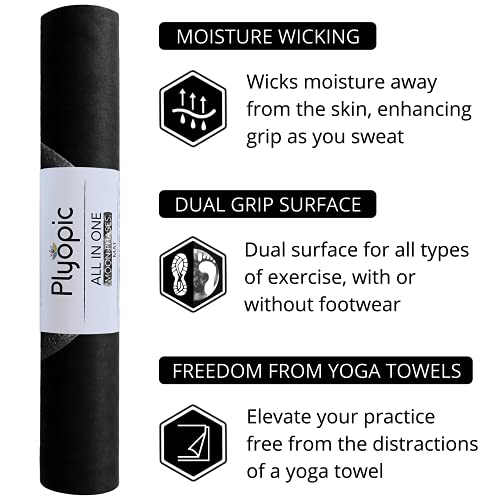 Plyopic All In One Yoga Mat | Luxury Sweat-Grip Mat/Towel Combo | Ideal for Yoga, Hot Yoga, Bikram, Pilates, Workout & Exercise | Eco-Friendly Natural Rubber - color: Moons