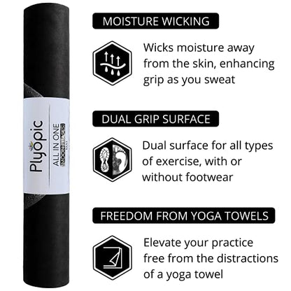 Plyopic All In One Yoga Mat | Luxury Sweat-Grip Mat/Towel Combo | Ideal for Yoga, Hot Yoga, Bikram, Pilates, Workout & Exercise | Eco-Friendly Natural Rubber - color: Moons