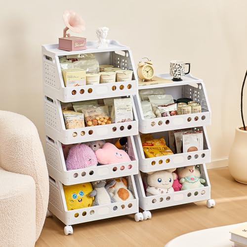 UFORU 4 Tier Rolling Storage Cart,Plastic Open Storage Basket with Wheels