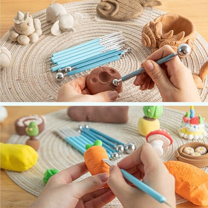 UUSYCUN 9PCS Sculpting Clay Dotting Tools, Dotting Tools for Painting Mandalas, 2-Way Ball Stylus Clay Tools for Embossing, Sculpting, Shaping, Nail Art, Polymer Clay, Pottery Crafts, Rhinestone, Rock - color: Silicone-9PCS