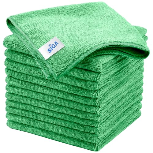 MR.SIGA Microfiber Cleaning Cloths, Streak Free Microfiber Towels, 12 Pack | All-purpose microfiber cloths, ultra absorbent, reusable household cleaning towels, Green, 32 x 32 cm(12.6 x 12.6 inch) - size: 12.6 x 12.6 inch