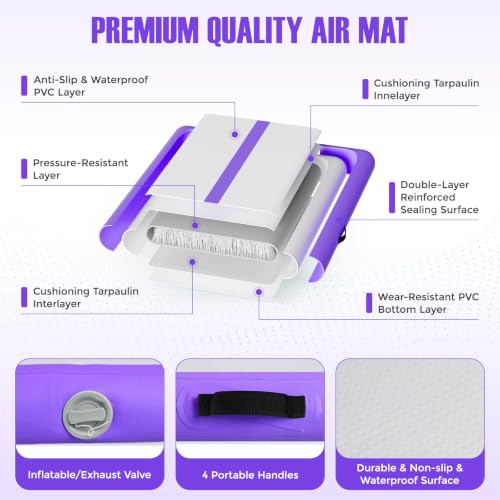 Inflatable Gymnastics Mat Air Tumble Track Tumbling Mats with Pump - color: Purple, size: 16.6ft*3.3ft*4inch(5m*1m*10cm)