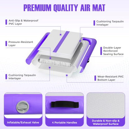 Inflatable Gymnastics Mat Air Tumble Track Tumbling Mats with Pump - color: Purple, size: 13ft*3.3ft*4inch(4m*1m*10cm)