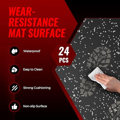 SUPERJARE 0.79'' Extra-Thick Exercise Equipment Mats, 24 Pcs 96 Sq Ft Rubber Top Floor Tiles with High Density EVA Foam, Interlocking Gym Flooring for Home Gym, Workout Mat, Black/Grey - size: 24 Tiles (96 Sq Ft)