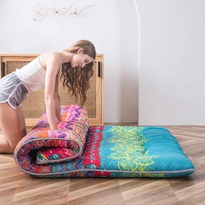 MAXYOYO Japanese Floor Mattress 4" Thick King Size Foldable Futon Mattress - color: Bohemian B, size: King