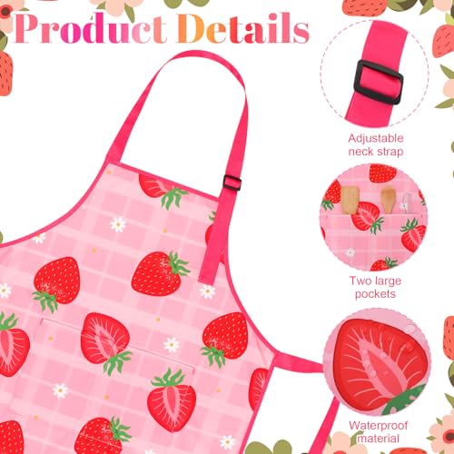 2 Pack Kids Apron, Cute Cooking Aprons, Waterproof Art Apron with Pockets, Toddler Painting Artist Apron Adjustable - color: Cute Strawberry, size: 45*62cm