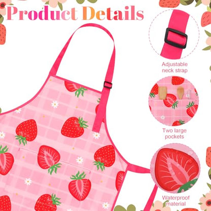 2 Pack Kids Apron, Cute Cooking Aprons, Waterproof Art Apron with Pockets, Toddler Painting Artist Apron Adjustable - color: Cute Strawberry, size: 45*62cm