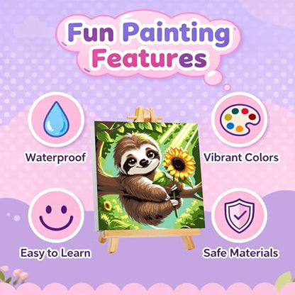 Gemozaic Sloth Paint by Numbers Kit for Kids Ages 8-12 with Frame & Easel | Cute Animal Kids Paint by Number on Canvas, DIY Acrylic Painting by Numbers for Teens Boys Girls for Birthday Gift, 8x8 IN - color: BKH1865