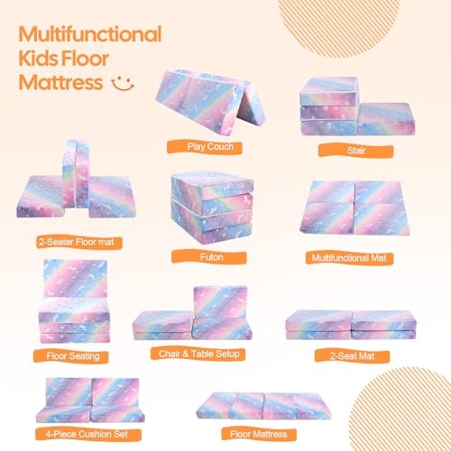 MeMoreCool Kids Folding Mattress, 63x26 Trifold Floor Mat, Rainbow - color: Rainbow