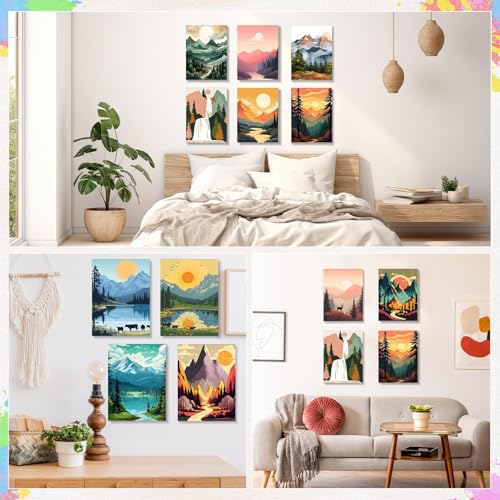 Humyoun 12 Pack 9 x 12 Inch Paint by Numbers Kit for Adults Beginners DIY Acrylic Oil Painting Paint by Number Kits Drawing Paintwork on Canvas Without Frame for Home Decor(Mountain Style) - style: Mountain Style