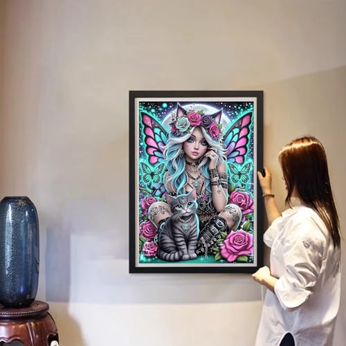 MAXBYE Diamond Painting Kits for Adults Beginners,Gothic Butterfly Fairy 5D Full Round Drill Diamond Art Kit, Easy DIY Dot Painting Gem Craft for Home Wall Art 12x16in - color: ZD054