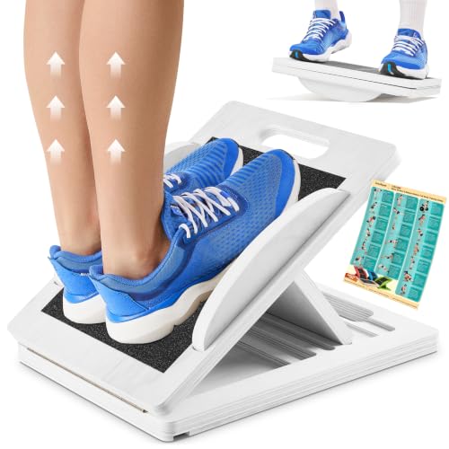 Slant Boards for Exercise, Wooden Slant Board, Calf Stretch Board with 7 Incline Angles, Velour Board, Balance Board & Calf Stretcher, Portable Incline Board for Physical Therapy, Ankle Mobility, Heel & Knees - color: White