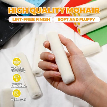 Leumoi 24 Pcs 4 Inch Mohair Paint Roller Covers 3/16" mini Shedding Resistant Small Painting Rollers Fits All Flat Surface Kitchen Cabinets, Doors, Tables, Works with All Paints and Stain (White) - color: White